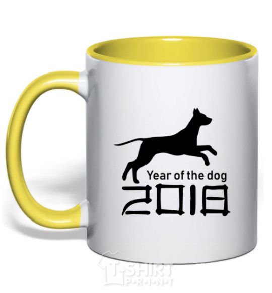 Mug with a colored handle Year of the dog 2018 V.1 yellow фото
