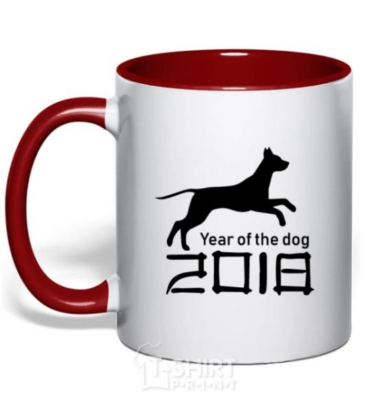 Mug with a colored handle Year of the dog 2018 V.1 red фото