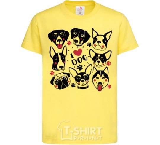 Kids T-shirt I love dog cornsilk фото