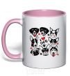 Mug with a colored handle I love dog light-pink фото
