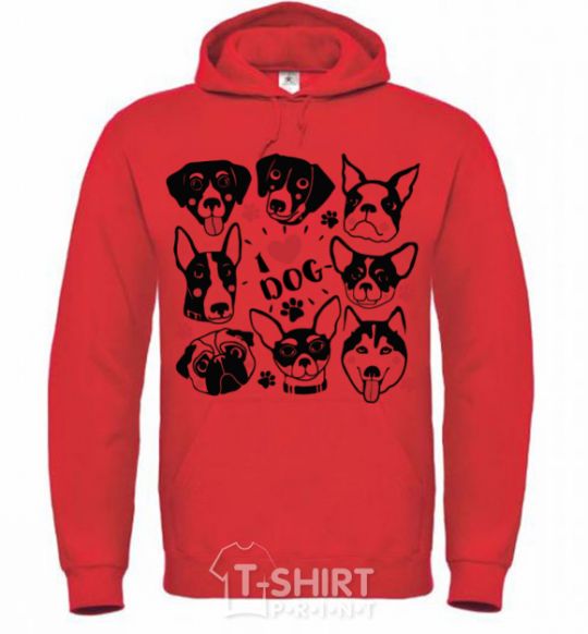 Men`s hoodie I love dog bright-red фото