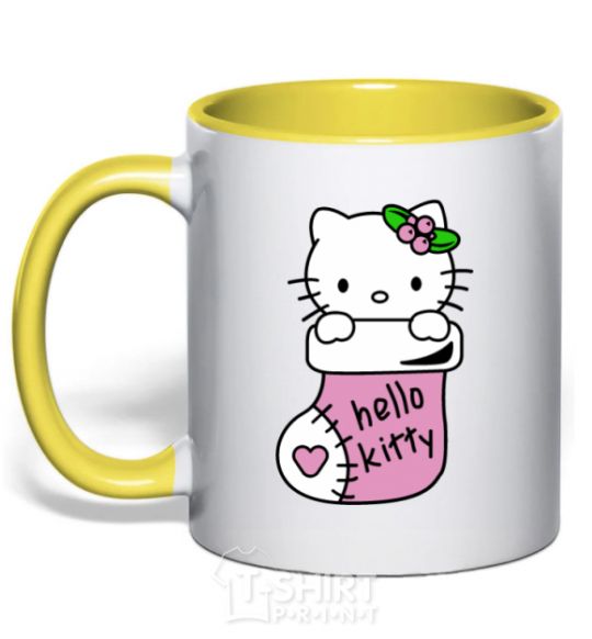 Mug with a colored handle New Year Hello Kitty yellow фото