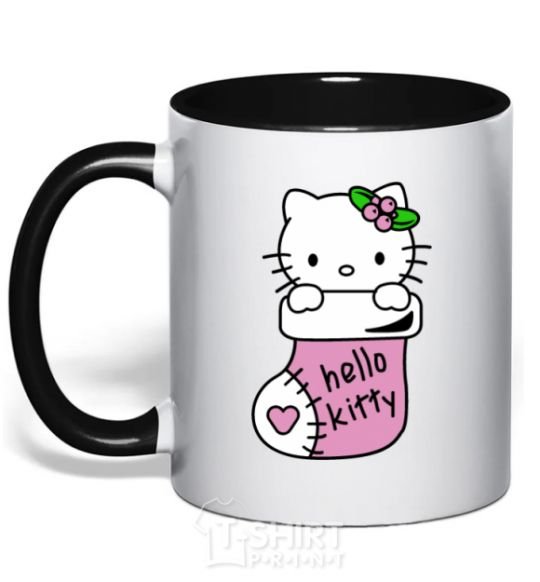 Mug with a colored handle New Year Hello Kitty black фото