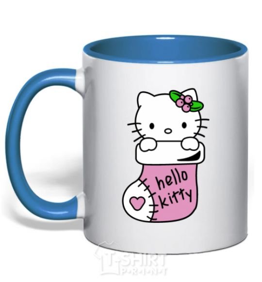 Mug with a colored handle New Year Hello Kitty royal-blue фото