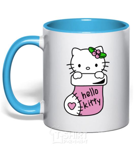 Mug with a colored handle New Year Hello Kitty sky-blue фото