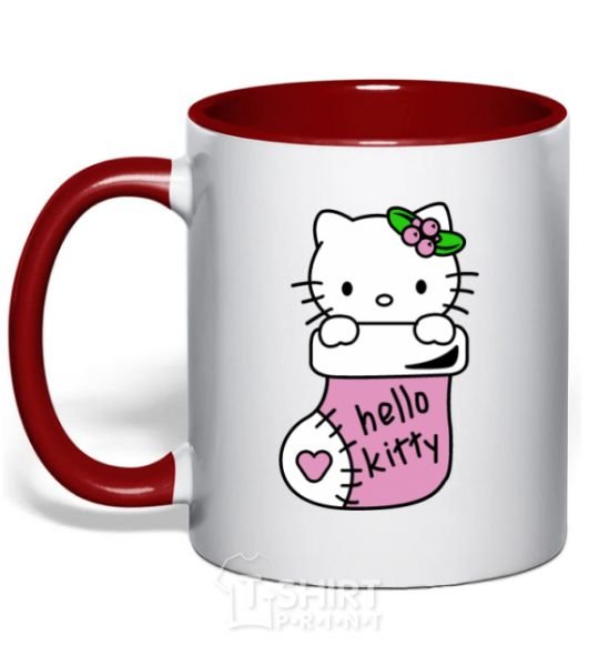 Mug with a colored handle New Year Hello Kitty red фото