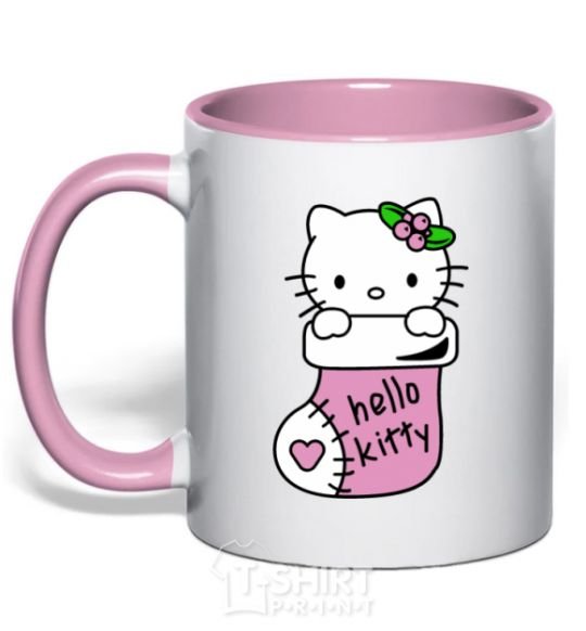 Mug with a colored handle New Year Hello Kitty light-pink фото