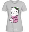 Women's T-shirt New Year Hello Kitty grey фото