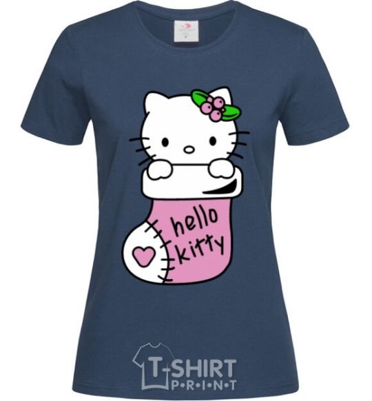 Women's T-shirt New Year Hello Kitty navy-blue фото