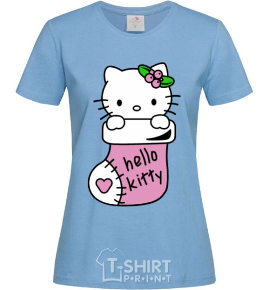 Women's T-shirt New Year Hello Kitty sky-blue фото