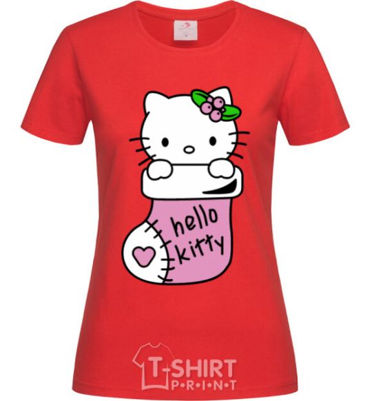 Women's T-shirt New Year Hello Kitty red фото