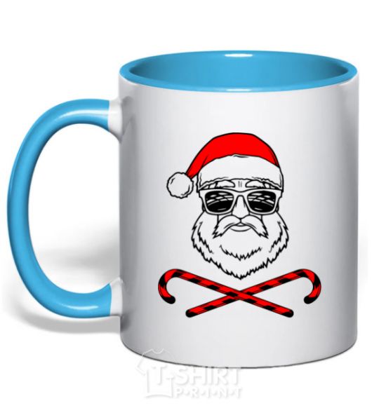 Mug with a colored handle Santa Claus hoho swag sky-blue фото