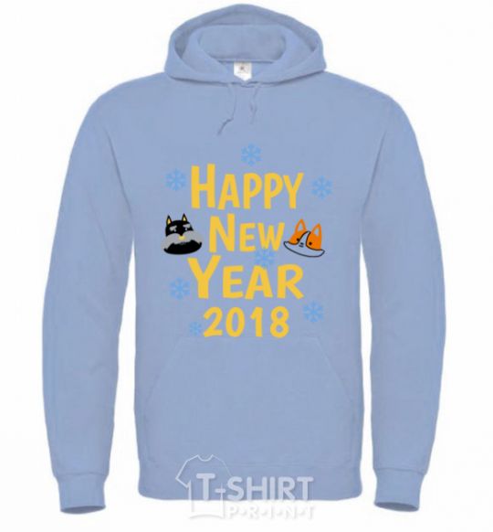 Men`s hoodie Happy New 2018 sky-blue фото