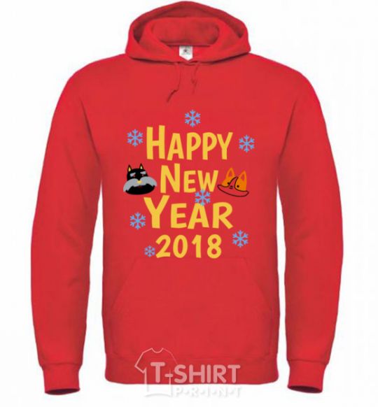 Men`s hoodie Happy New 2018 bright-red фото