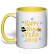 Mug with a colored handle Happy New 2018 yellow фото