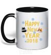 Mug with a colored handle Happy New 2018 black фото