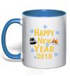 Mug with a colored handle Happy New 2018 royal-blue фото