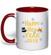 Mug with a colored handle Happy New 2018 red фото