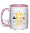Mug with a colored handle Happy New 2018 light-pink фото