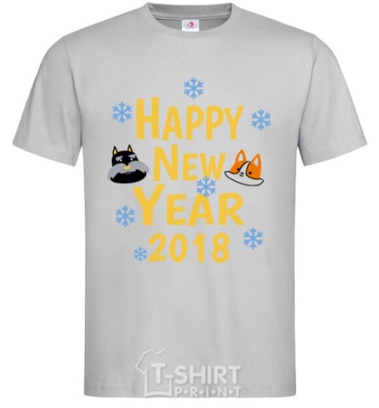 Men's T-Shirt Happy New 2018 grey фото