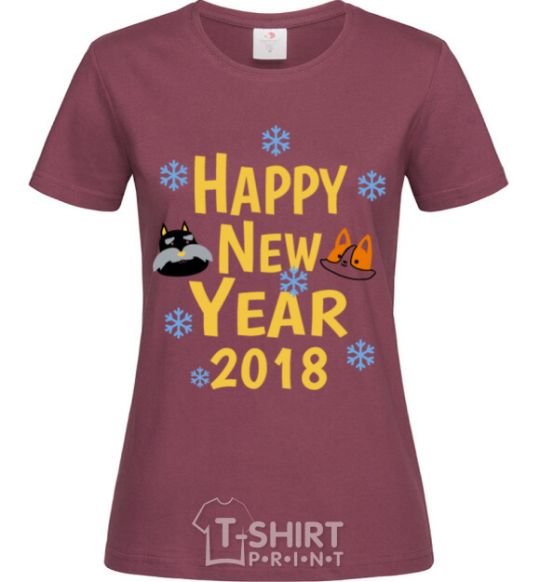 Women's T-shirt Happy New 2018 burgundy фото