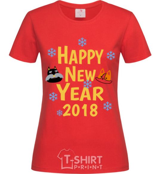 Women's T-shirt Happy New 2018 red фото