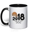 Mug with a colored handle 2018 Year of the dog black фото