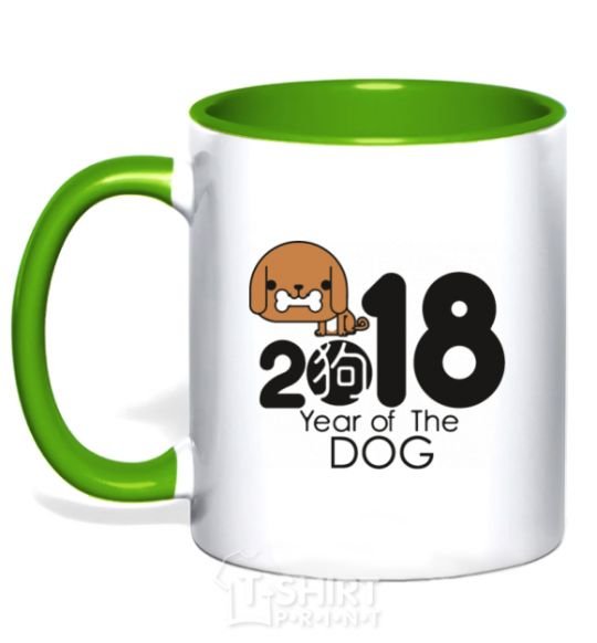 Mug with a colored handle 2018 Year of the dog kelly-green фото