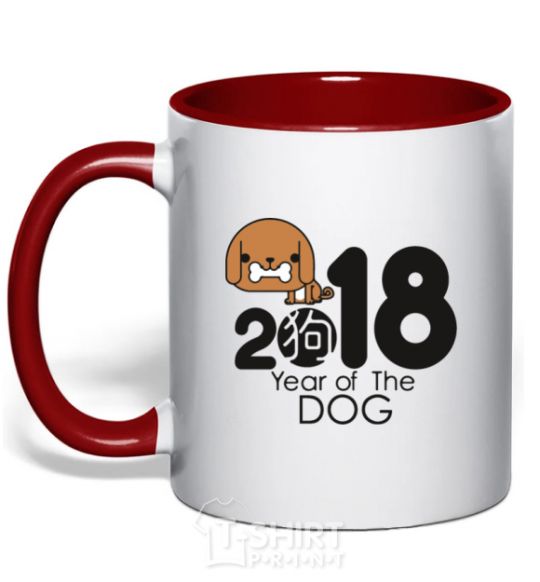 Mug with a colored handle 2018 Year of the dog red фото