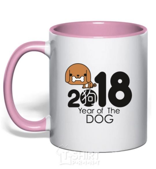 Mug with a colored handle 2018 Year of the dog light-pink фото