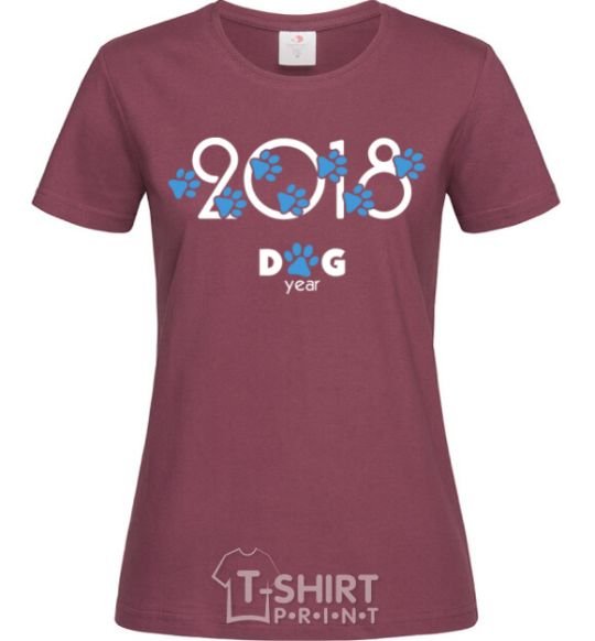 Women's T-shirt 2018 dog year burgundy фото