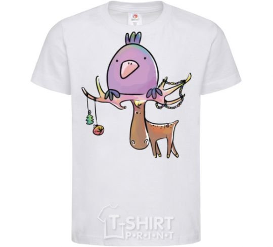 Kids T-shirt Funny deer&bird White фото