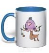 Mug with a colored handle Funny deer&bird royal-blue фото