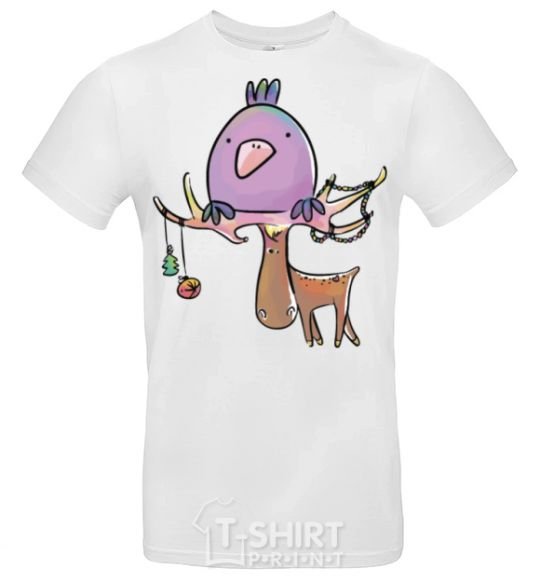 Men's T-Shirt Funny deer&bird White фото
