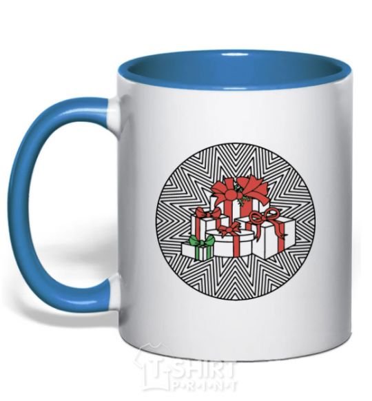 Mug with a colored handle Round Presents royal-blue фото