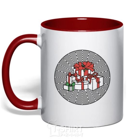 Mug with a colored handle Round Presents red фото