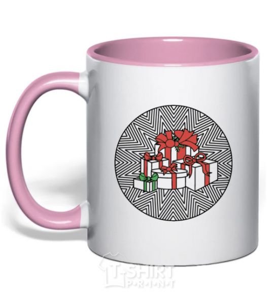 Mug with a colored handle Round Presents light-pink фото