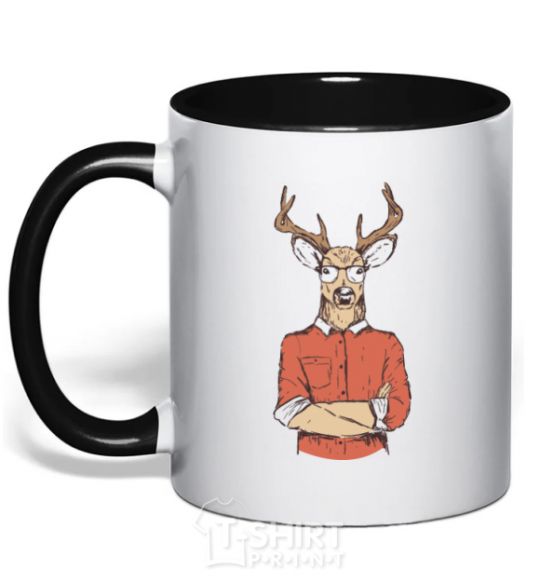 Чашка с цветной ручкой Oh, deer Черный фото