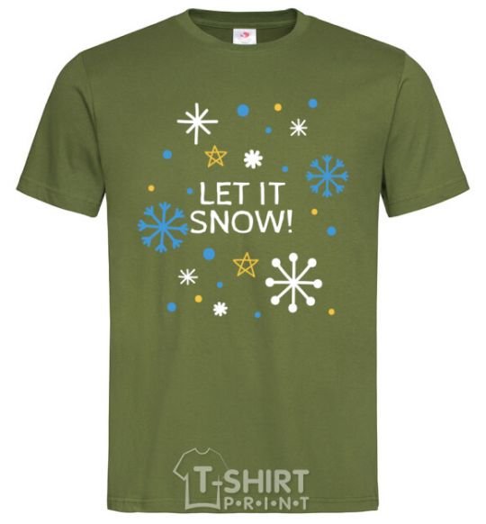 Мужская футболка Let it snow Оливковый фото