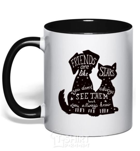 Mug with a colored handle Friends are like stars black фото