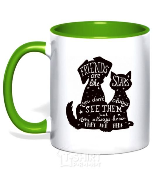 Mug with a colored handle Friends are like stars kelly-green фото