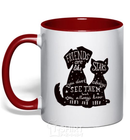 Mug with a colored handle Friends are like stars red фото