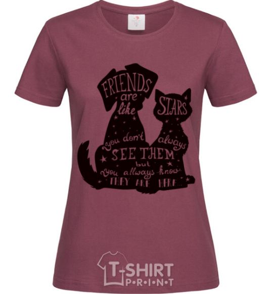 Women's T-shirt Friends are like stars burgundy фото