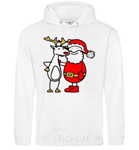 Men`s hoodie Santa Claus and a moose White фото