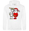 Men`s hoodie Santa Claus and a moose White фото