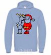 Men`s hoodie Santa Claus and a moose sky-blue фото