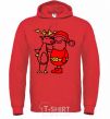 Men`s hoodie Santa Claus and a moose bright-red фото