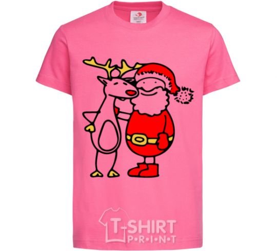 Детская футболка Дед мороз и лось Ярко-розовый фото