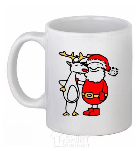 Ceramic mug Santa Claus and a moose White фото