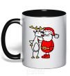 Mug with a colored handle Santa Claus and a moose black фото